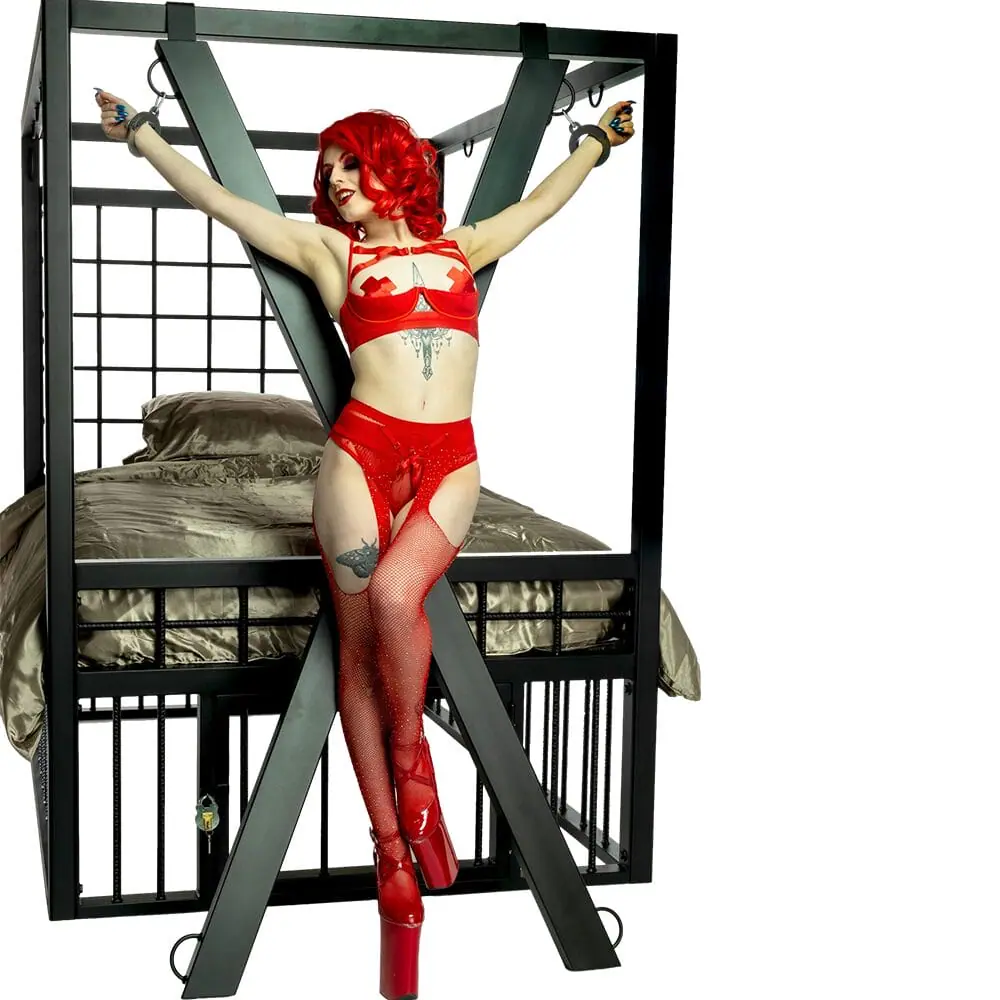 Four Poster BDSM Bondage Bed With Cage - Image 4