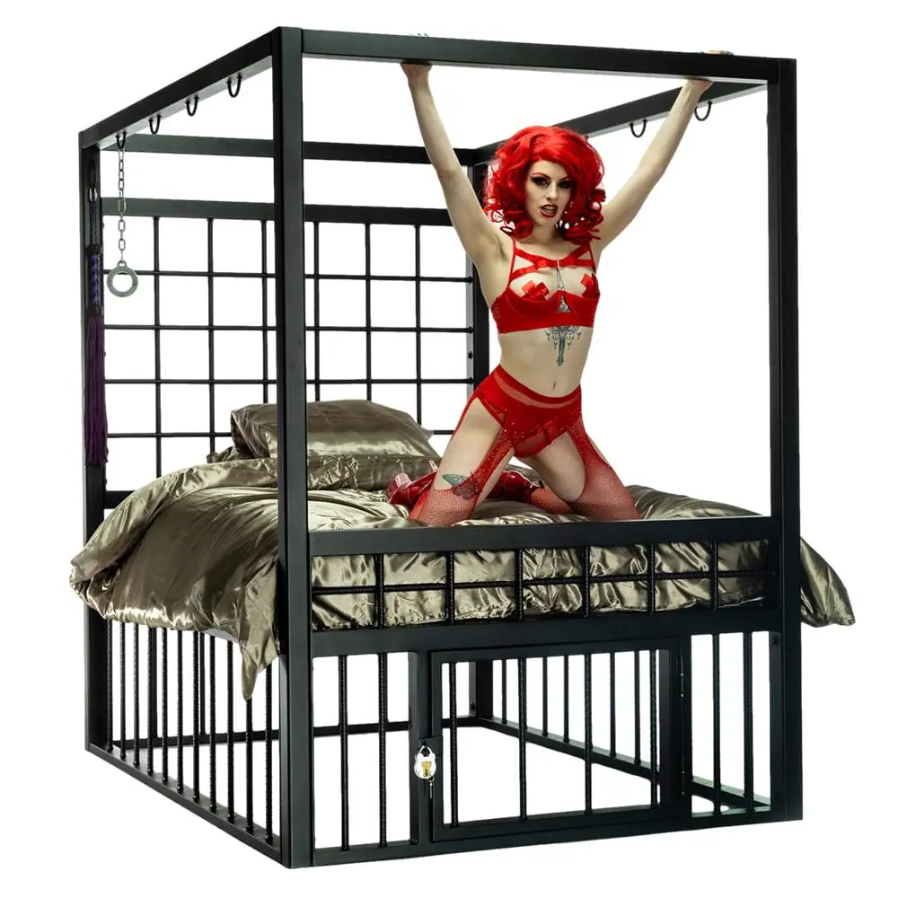 Four Poster BDSM Bondage Bed With Cage