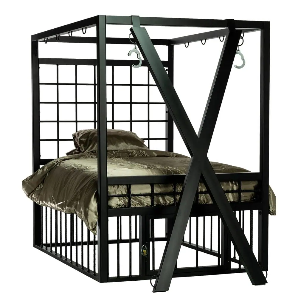 Four Poster BDSM Bondage Bed With Cage - Image 6