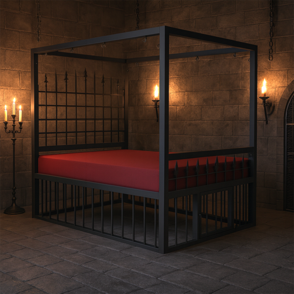 Four Poster Gothic Design BDSM Bondage Bed With Cage