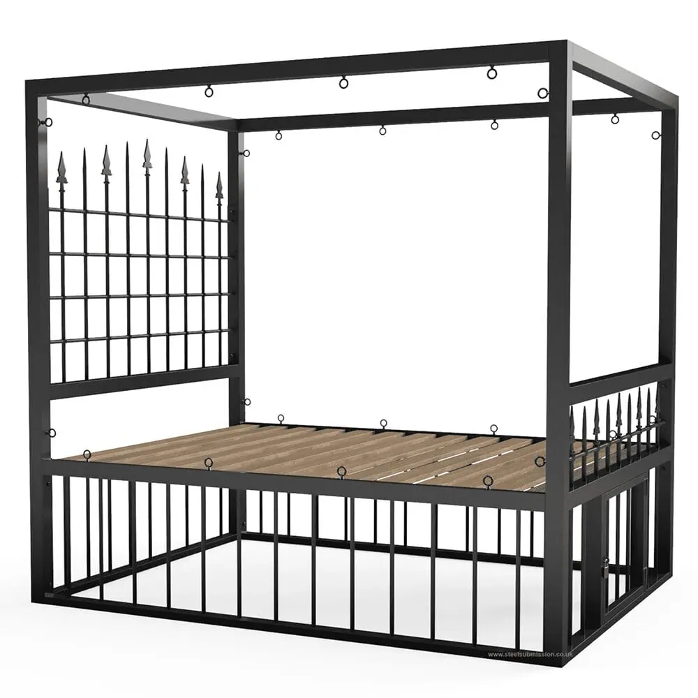 Four Poster Gothic Design BDSM Bondage Bed With Cage - Image 4