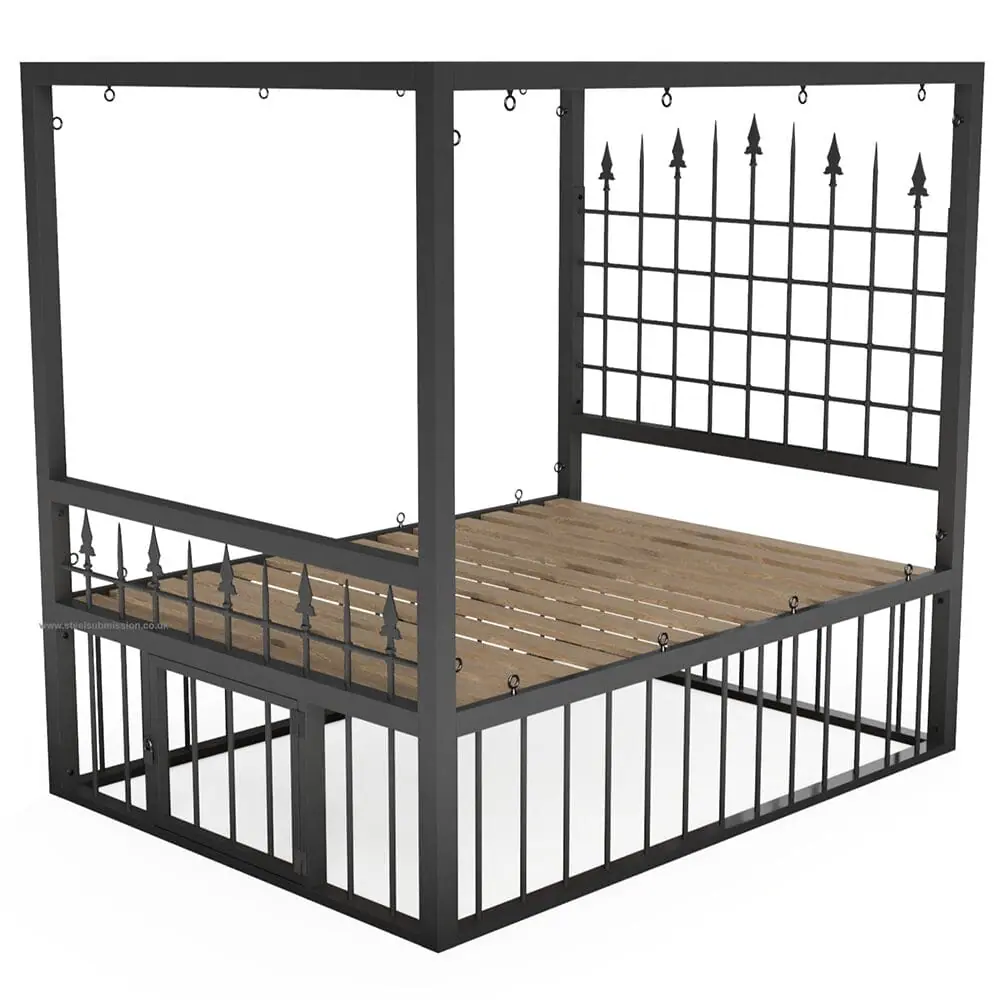 Four Poster Gothic Design BDSM Bondage Bed With Cage - Image 3