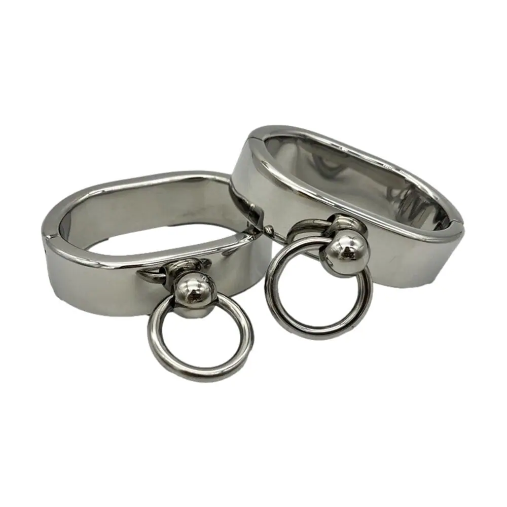 Pair of Oval Shaped Stainless Steel Wrist Cuffs - Image 3