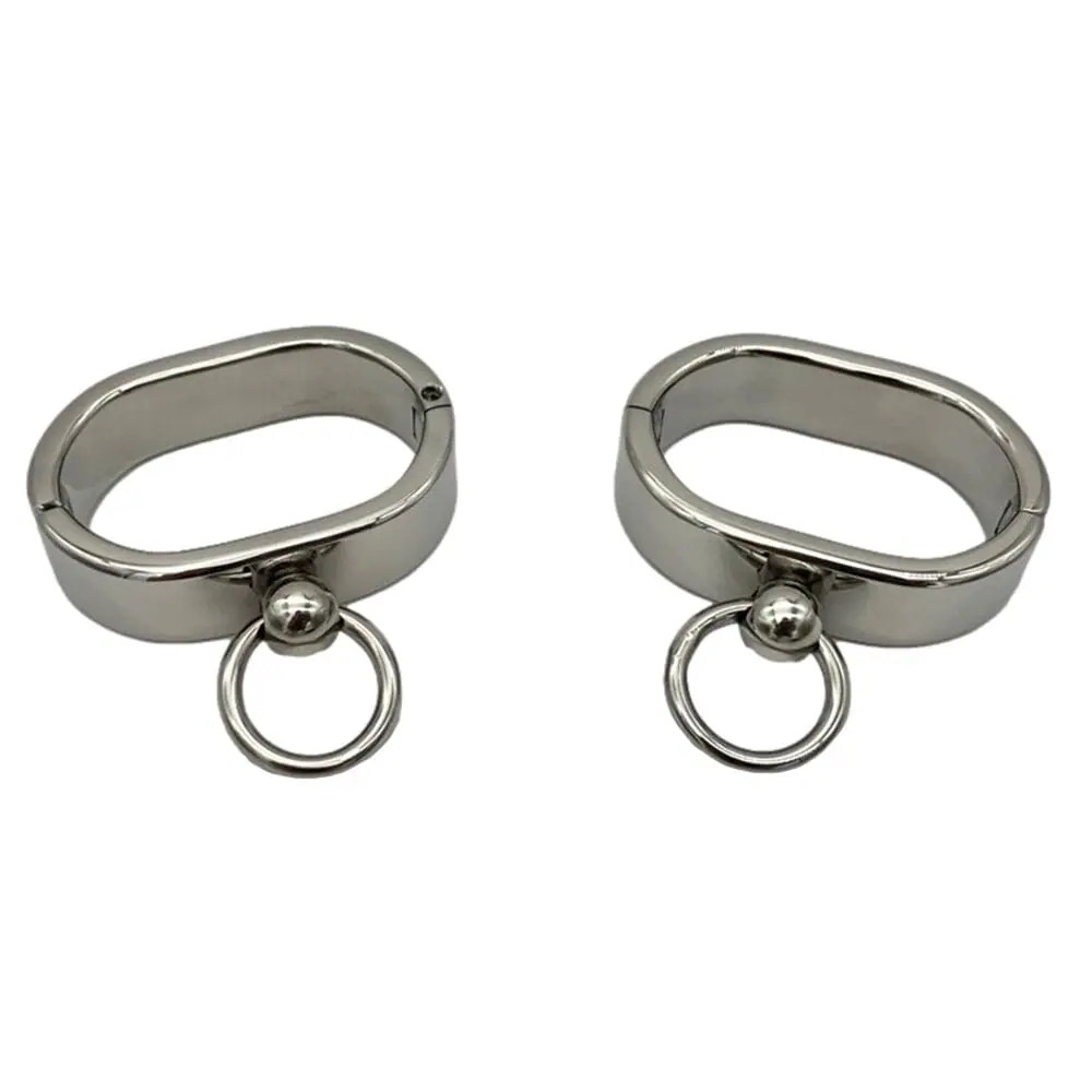 Pair of Oval Shaped Stainless Steel Wrist Cuffs - Image 4