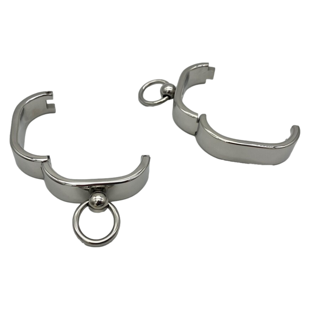 Pair of Oval Shaped Stainless Steel Wrist Cuffs - Image 2