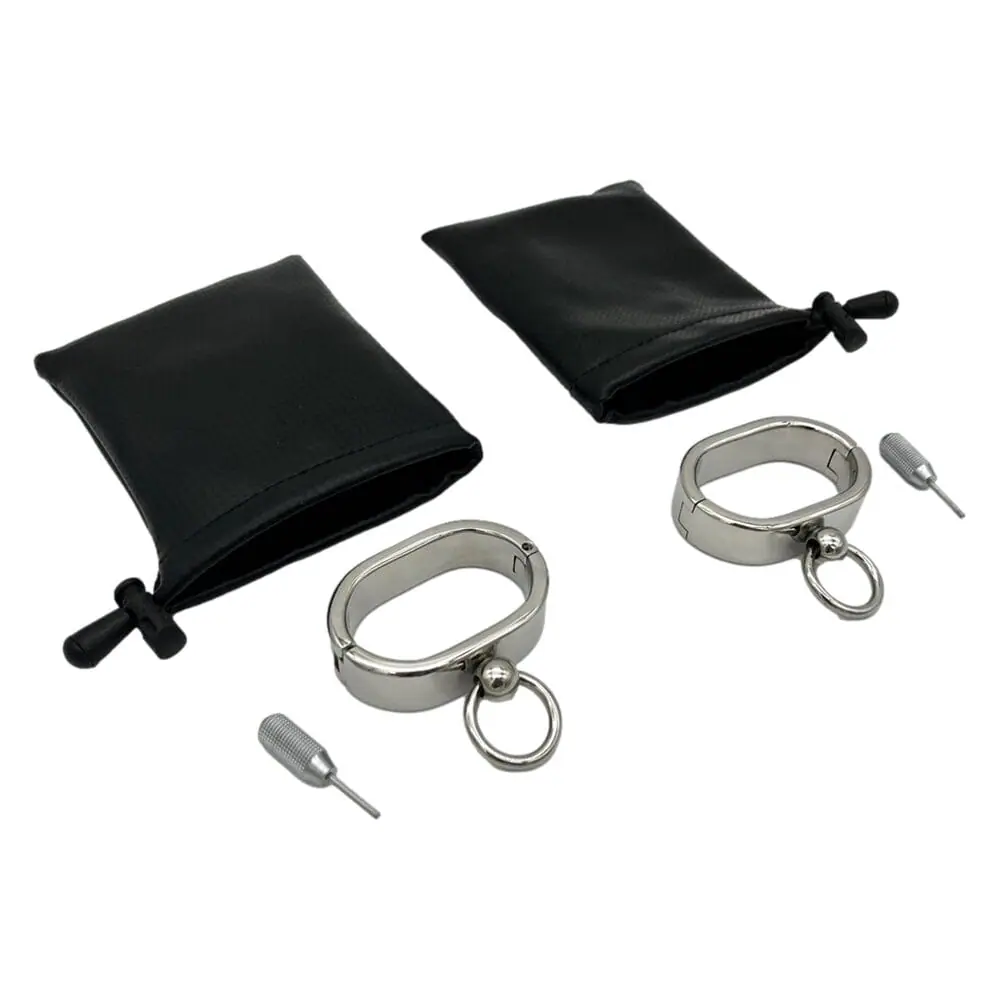 Pair of Oval Shaped Stainless Steel Wrist Cuffs - Image 5