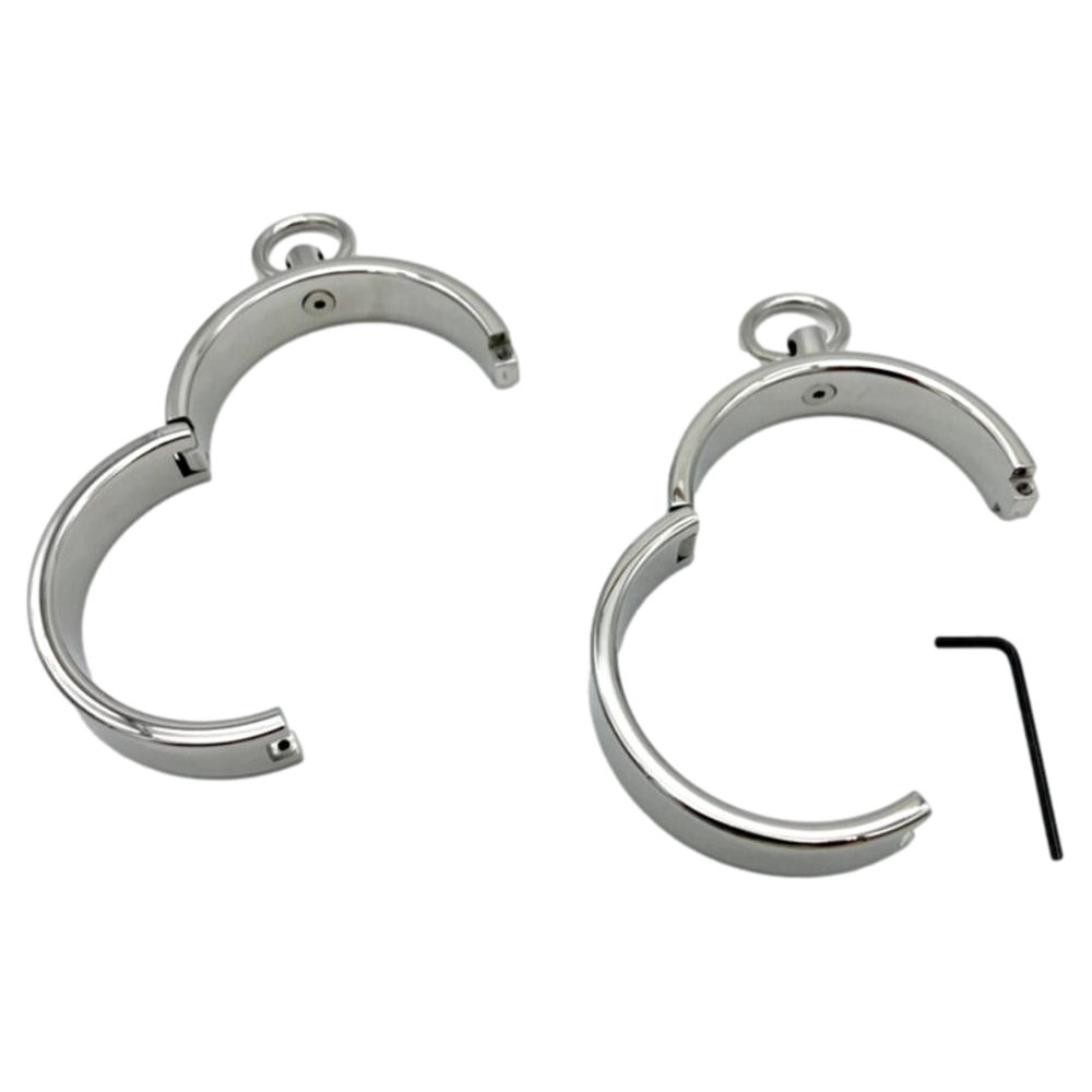Pair of Stainless Steel Heavy Duty BDSM Wrist Cuffs - Image 4