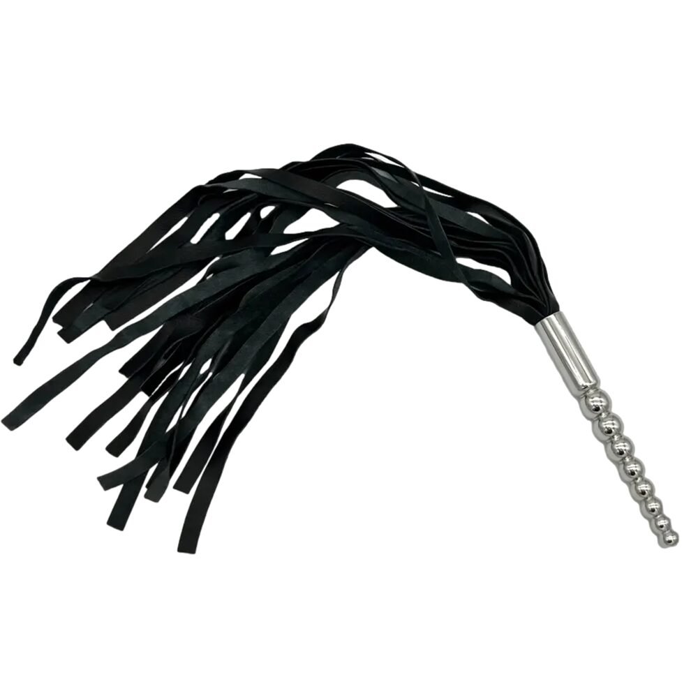 thumbnail image 2 of Leather Phobia BDSM Real Leather Flogger – 25 Falls, Black Genuine Leather, Steel Handle 2 of 6